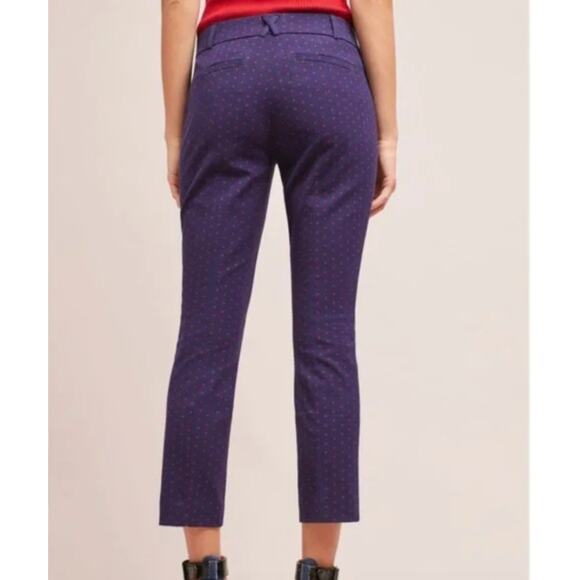 Women Anthropologie The Essential Slim Trousers Pants Size 12 Navy w/ Red Dots - Picture 3 of 9